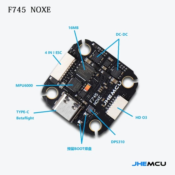 HOT JHEMCU F745 Mini Flight Controller Stack MPU6000 F745 NOXE Flight Controller BL32 45A 60A 4in1 ESC 3-6S 20X20mm for Drones